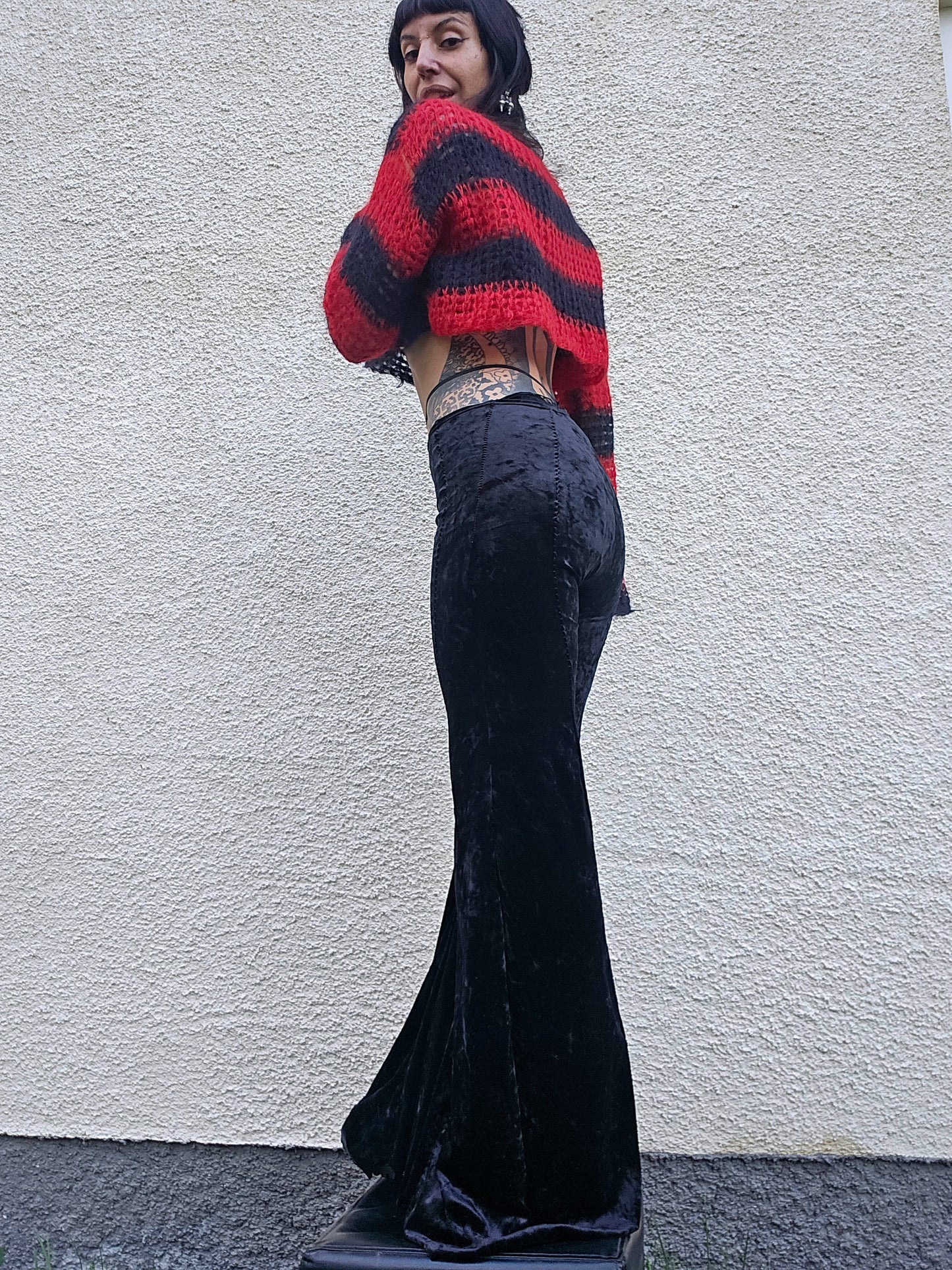 Black velvet wide pants- Handmade