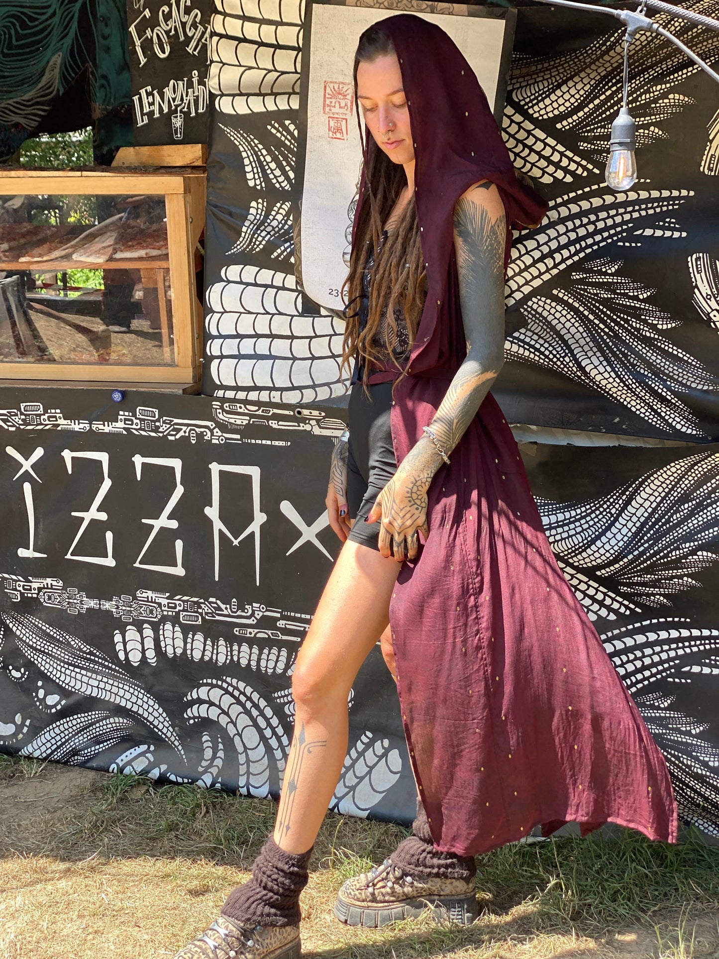 Silk kaftan long dress with big hoodie
