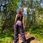 Silk suspender pants in purple
