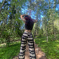 Suspeder pants in rayon fabric with print and lace details