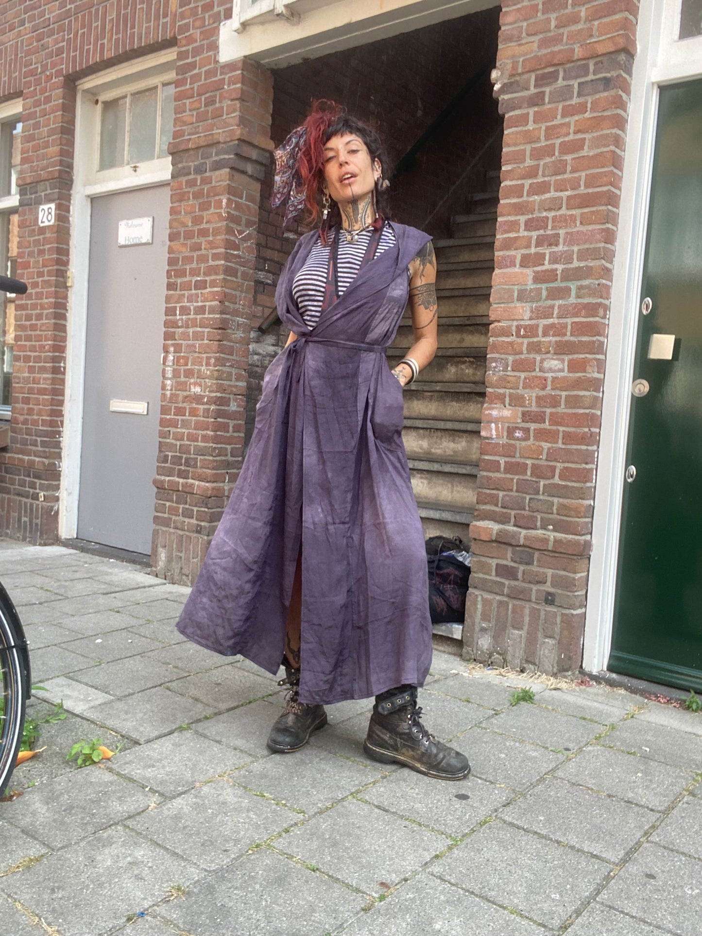 Silk kaftan long dress with big hoodie