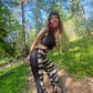Suspeder pants in rayon fabric with print and lace details