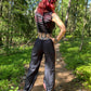 Suspender pants in ryon fabric with elastic lace on the sides