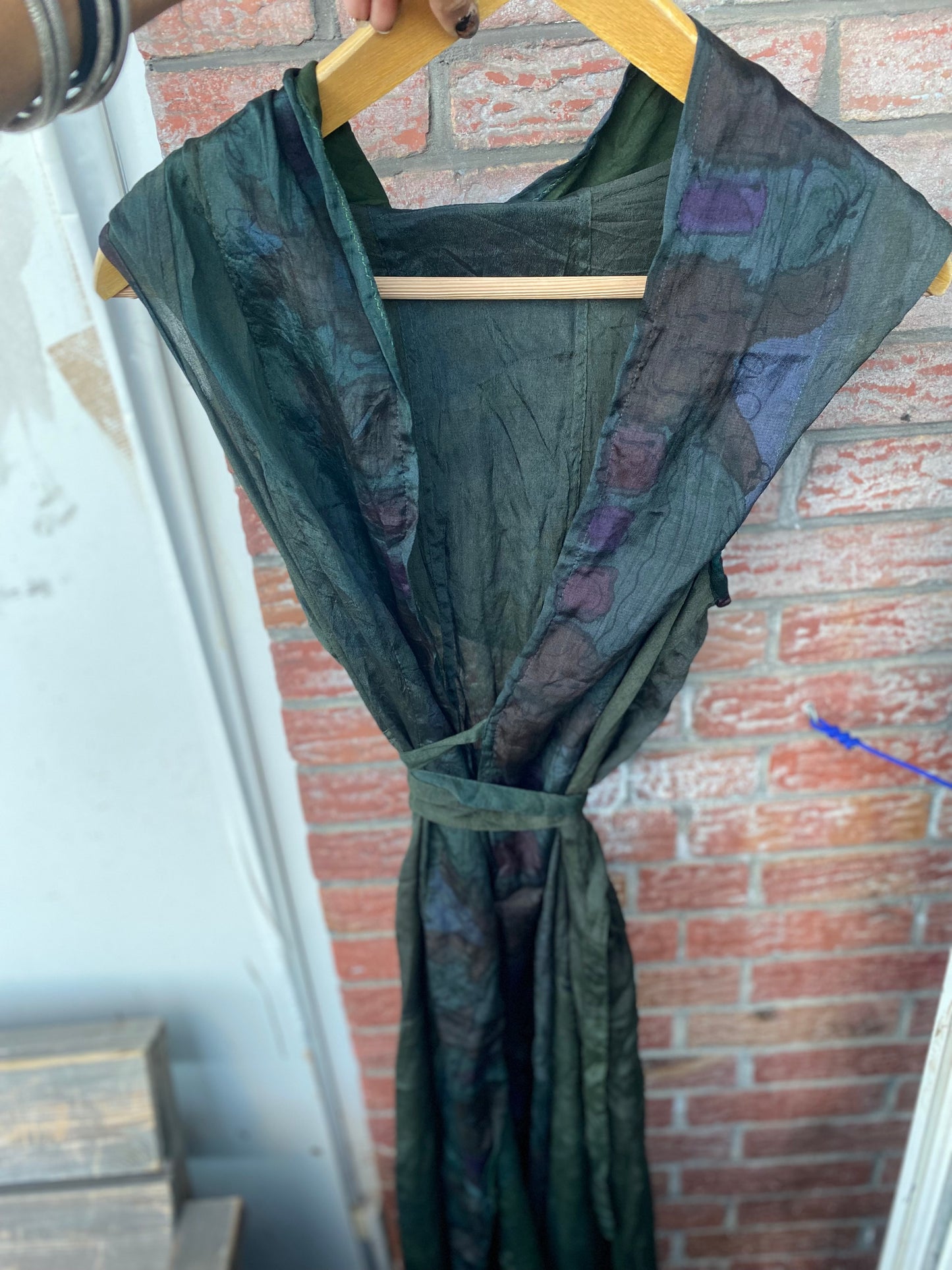 Silk kaftan long dress with big hoodie