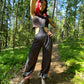 Suspender pants in ryon fabric with elastic lace on the sides