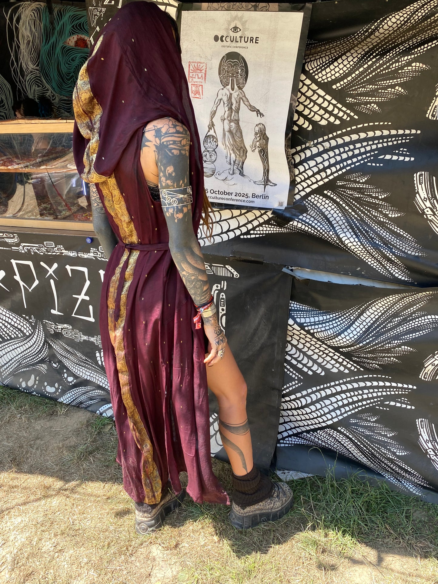 Silk kaftan long dress with big hoodie