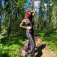 Silk suspender pants in purple