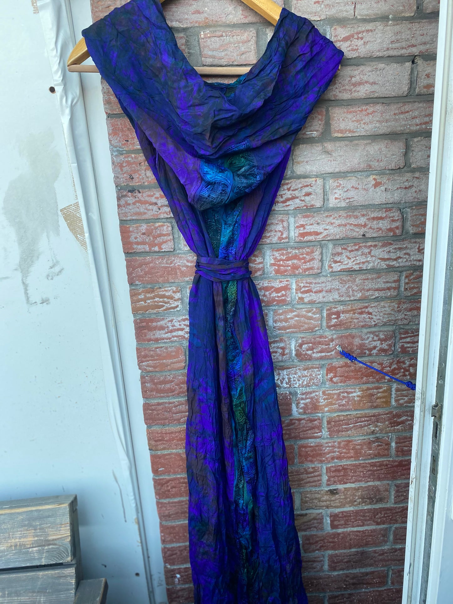 Silk kaftan long dress with big hoodie