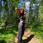 Silk suspender pants in purple