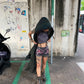 Silk kaftan long dress with big hoodie