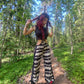 Suspeder pants in rayon fabric with print and lace details