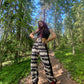 Suspeder pants in rayon fabric with print and lace details