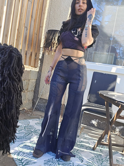 Upcycled Black Grey net wide pants