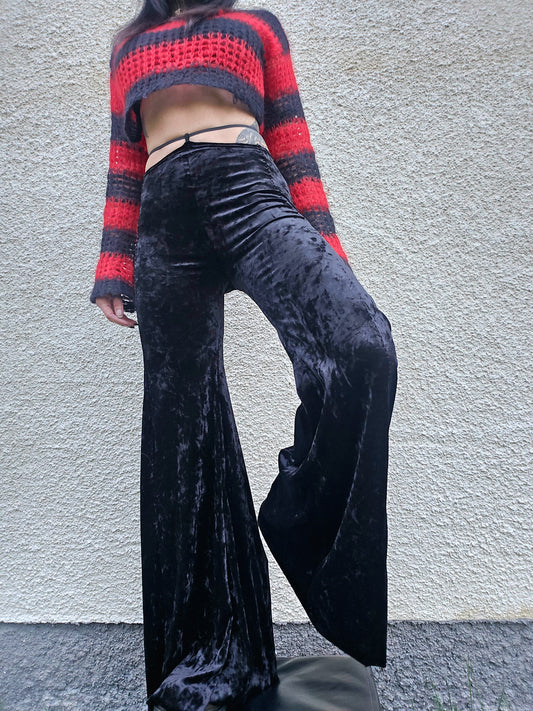 Black velvet wide pants- Handmade