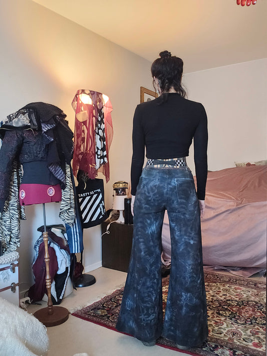 Upcycled Wide Boot‑Cut Pants