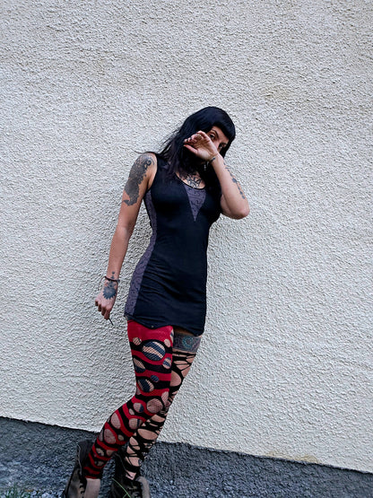 Stretchy denim dress with ayahuaska print