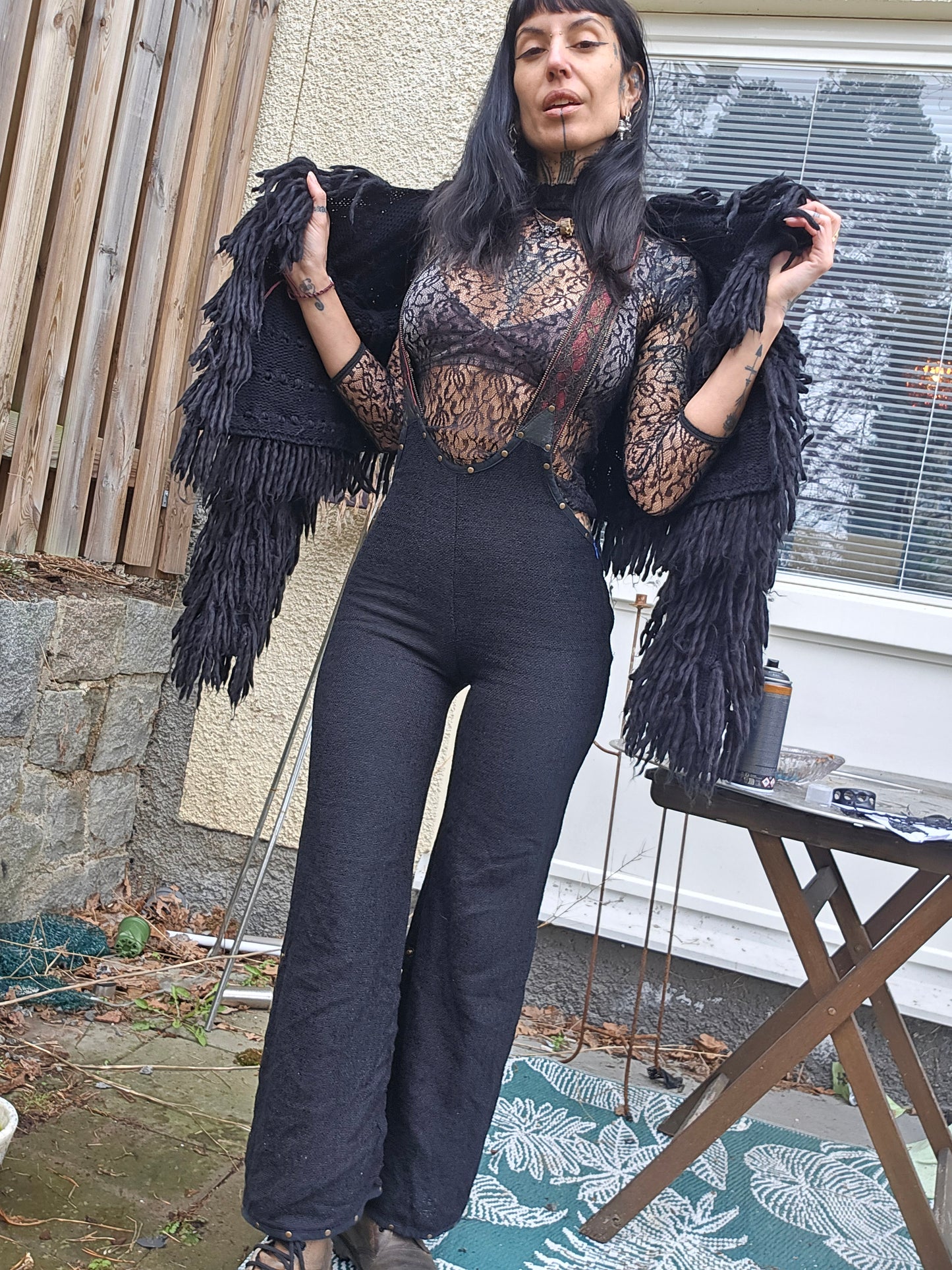 Black Suspender pants with lace Suspenders