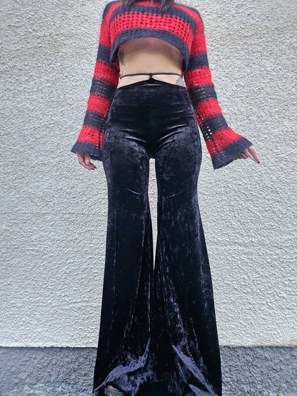 Black velvet wide pants- Handmade