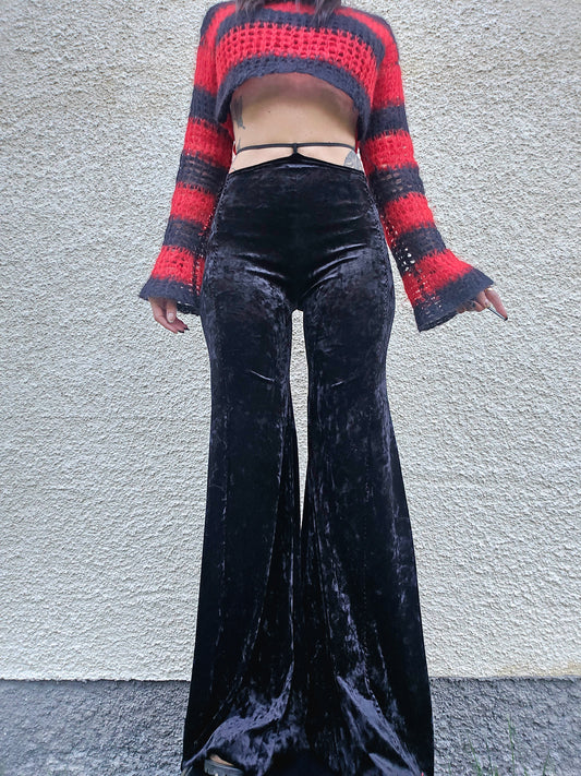 Black velvet wide pants- Handmade