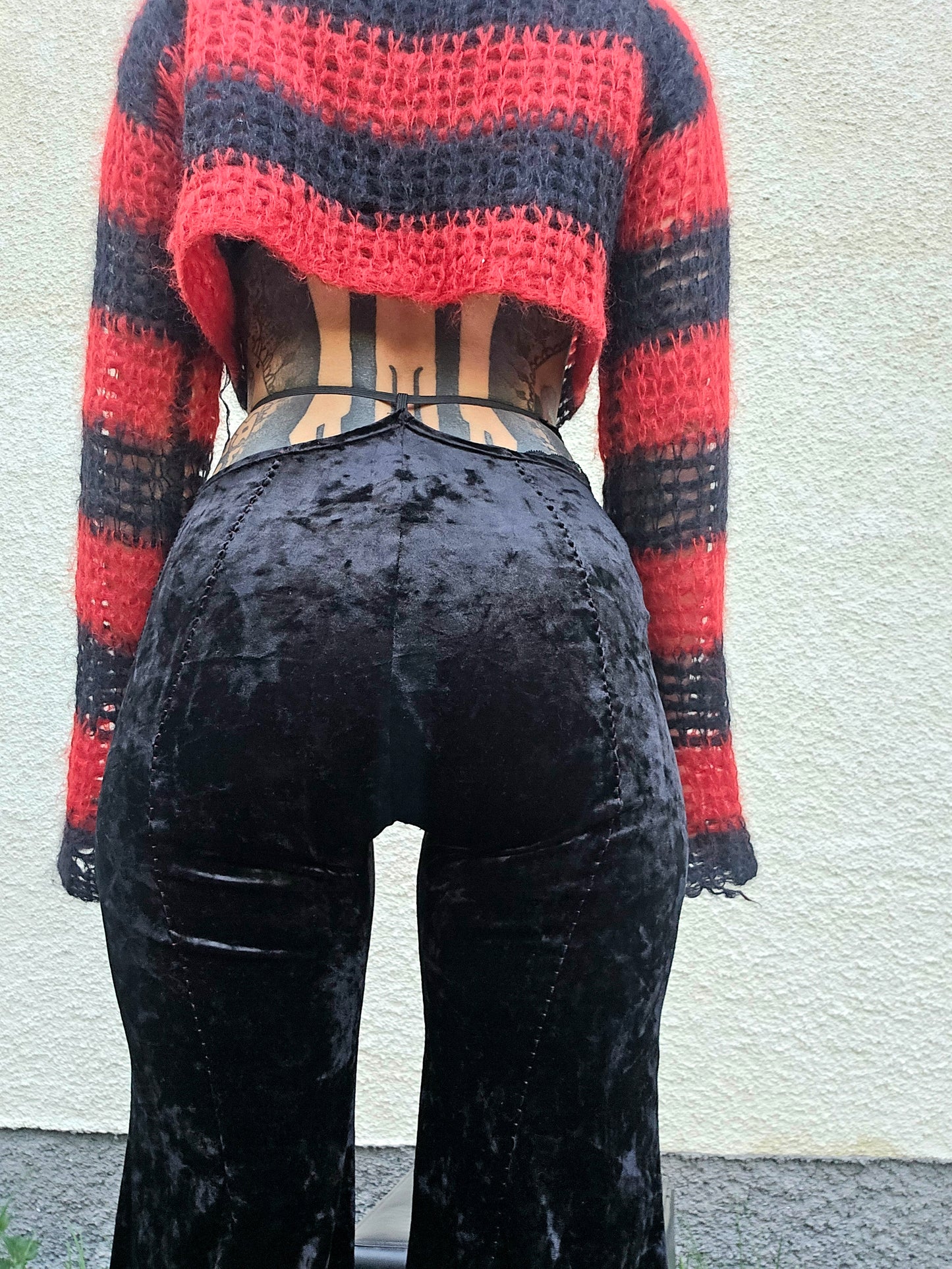 Black velvet wide pants- Handmade