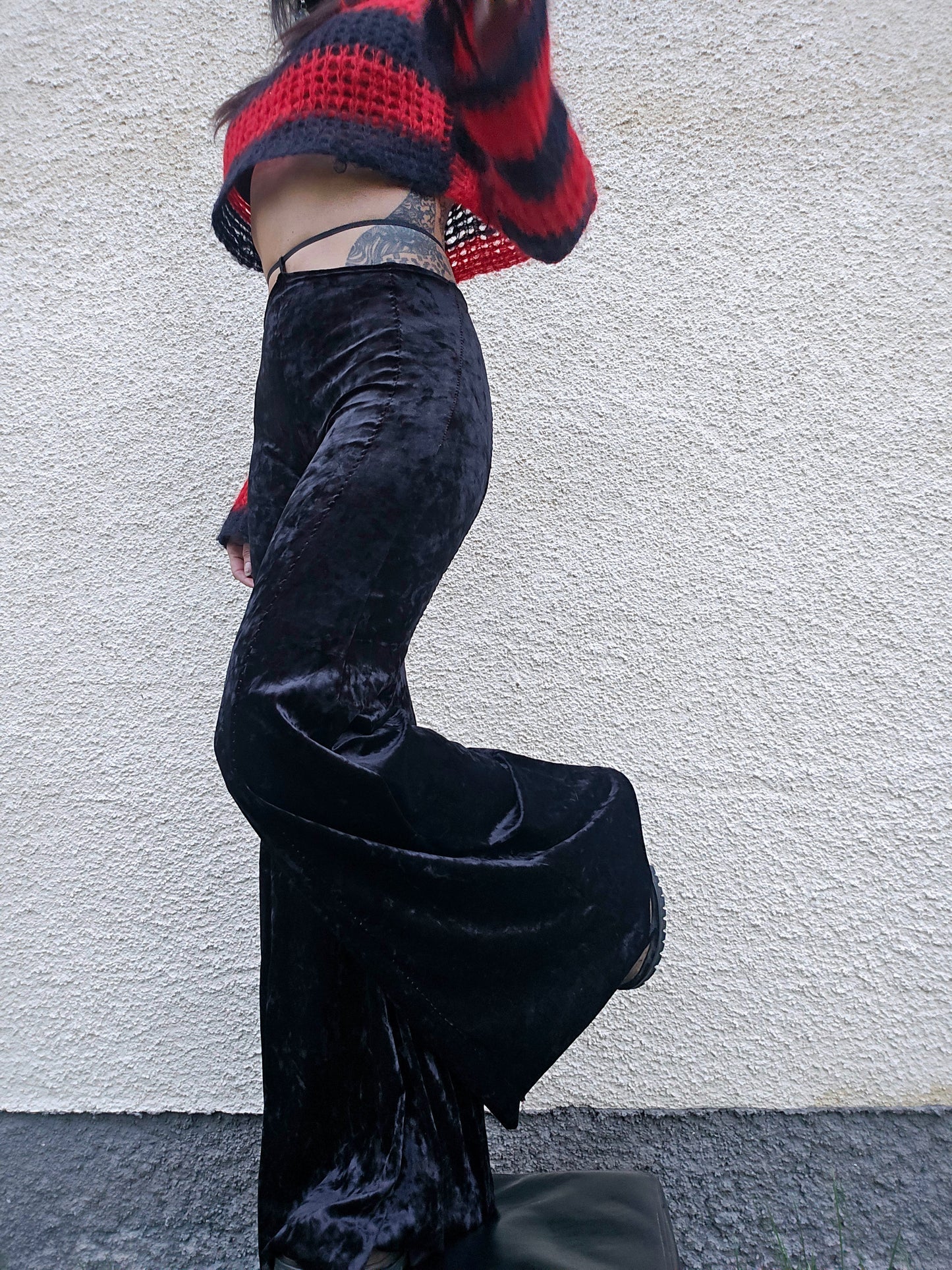 Black velvet wide pants- Handmade