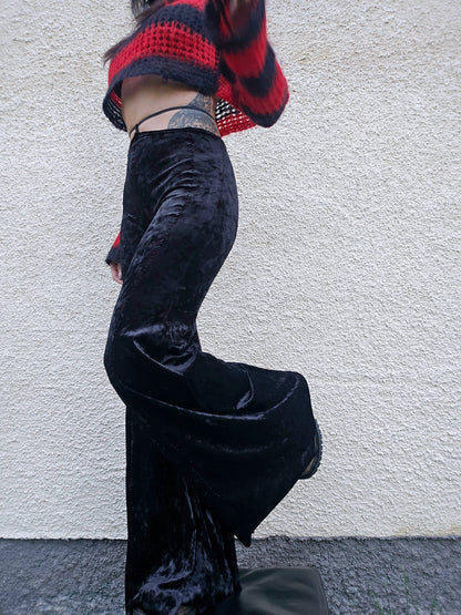 Black velvet wide pants- Handmade