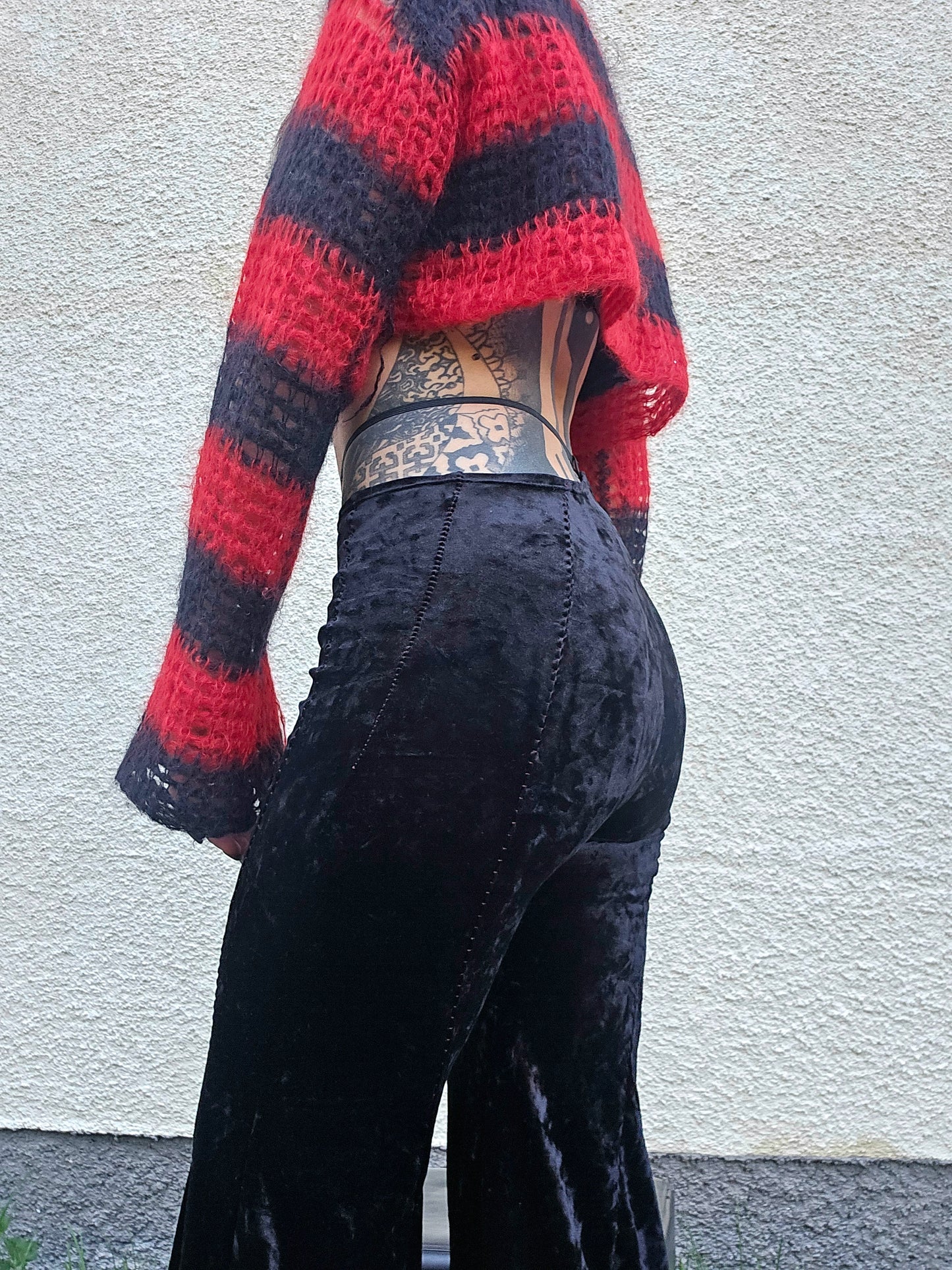Black velvet wide pants- Handmade