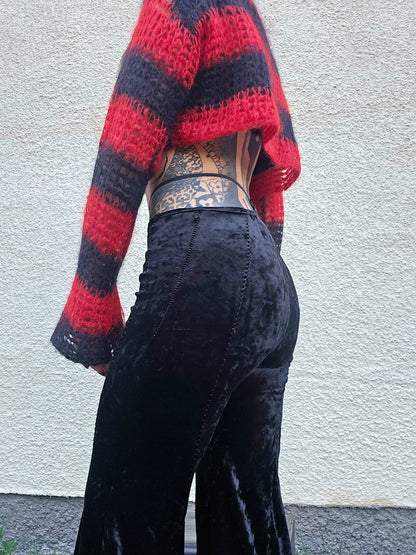Black velvet wide pants- Handmade