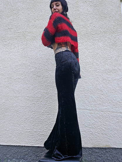 Black velvet wide pants- Handmade
