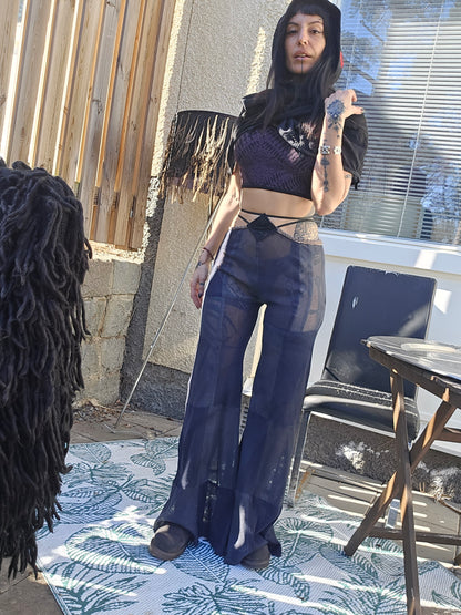 Upcycled Black Grey net wide pants