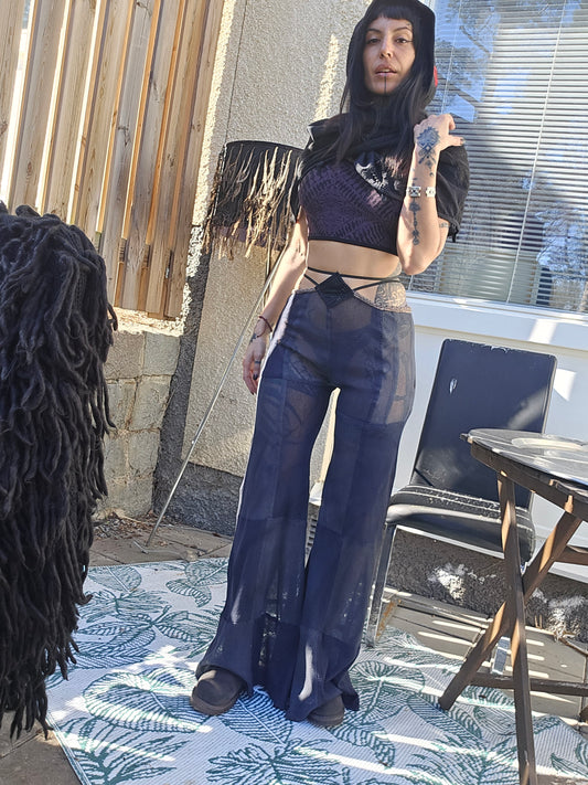 Upcycled Black Grey net wide pants