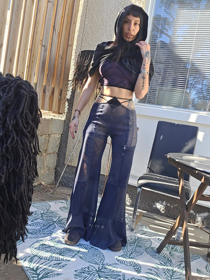 Upcycled Black Grey net wide pants